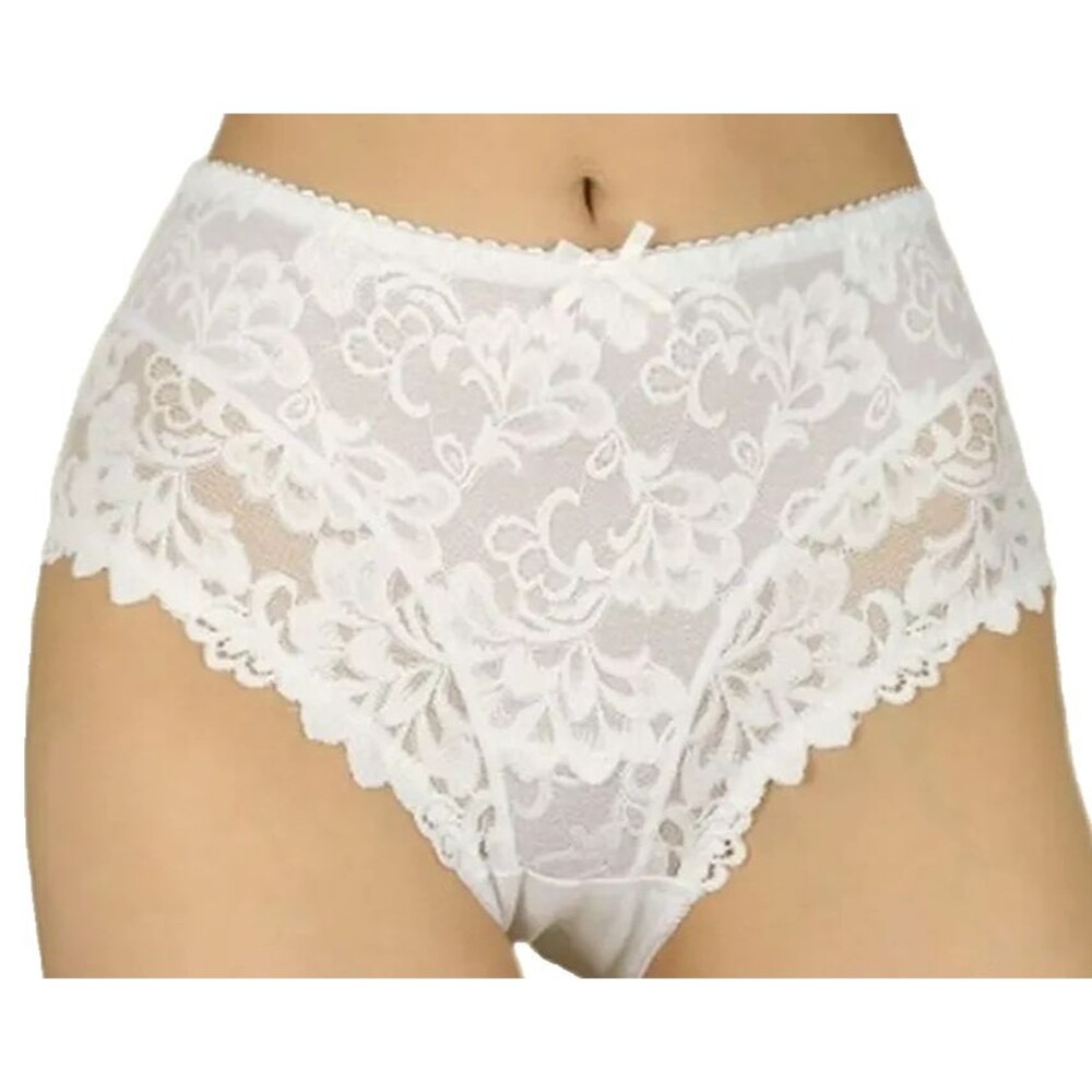 Womens M/L White Classic Lace Panties High Waisted Scalloped Full Briefs Comfy